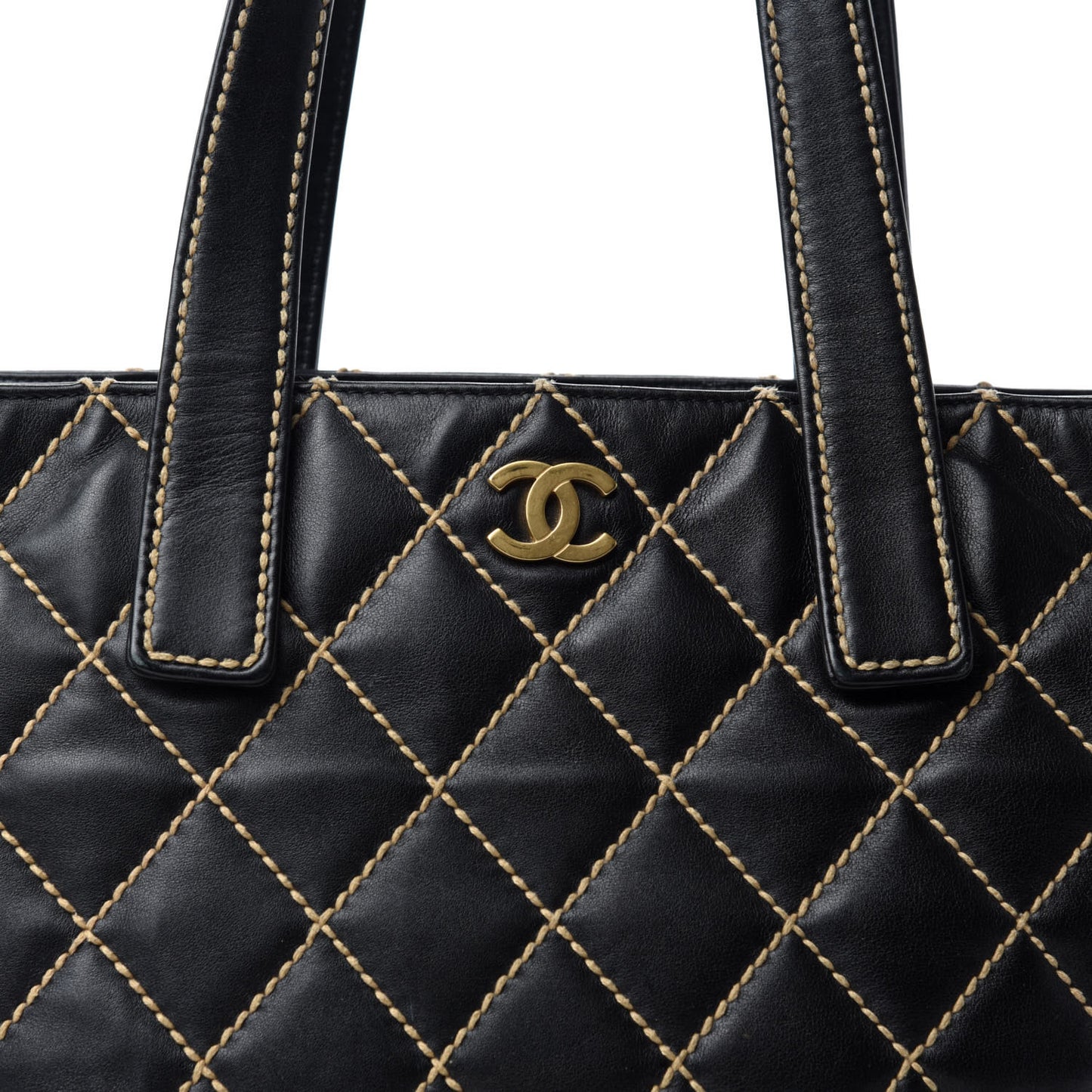 Calfskin Contrast Stitch Surpique Tote Black