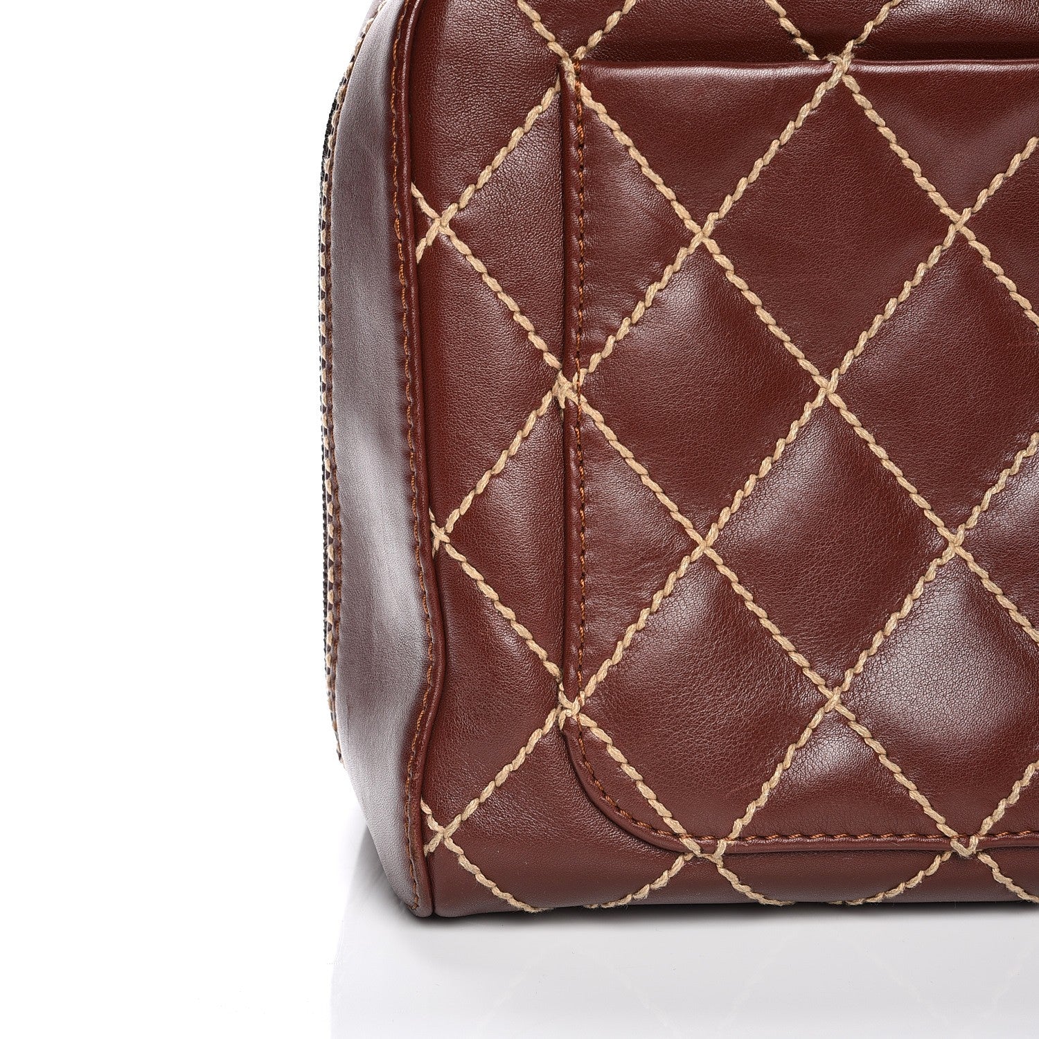 Chanel Calfskin Contrast Stitch Surpique Bowler Brown 13 of 14