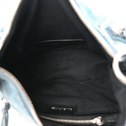 Balenciaga Washed Frayed Denim Crystal Small Le Cagole Shoulder Bag Blue 5 of 12