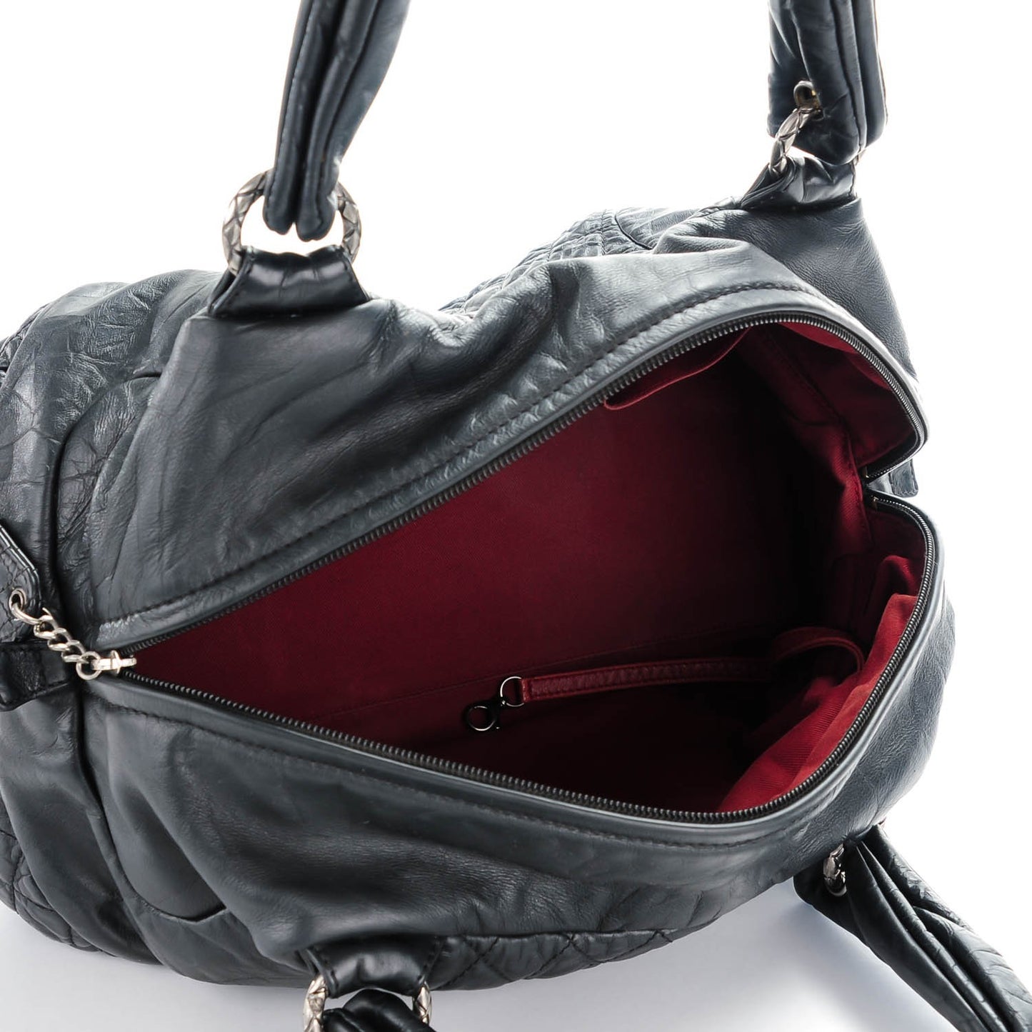 Aged Calfskin Coco Rider Bowling Bag Black