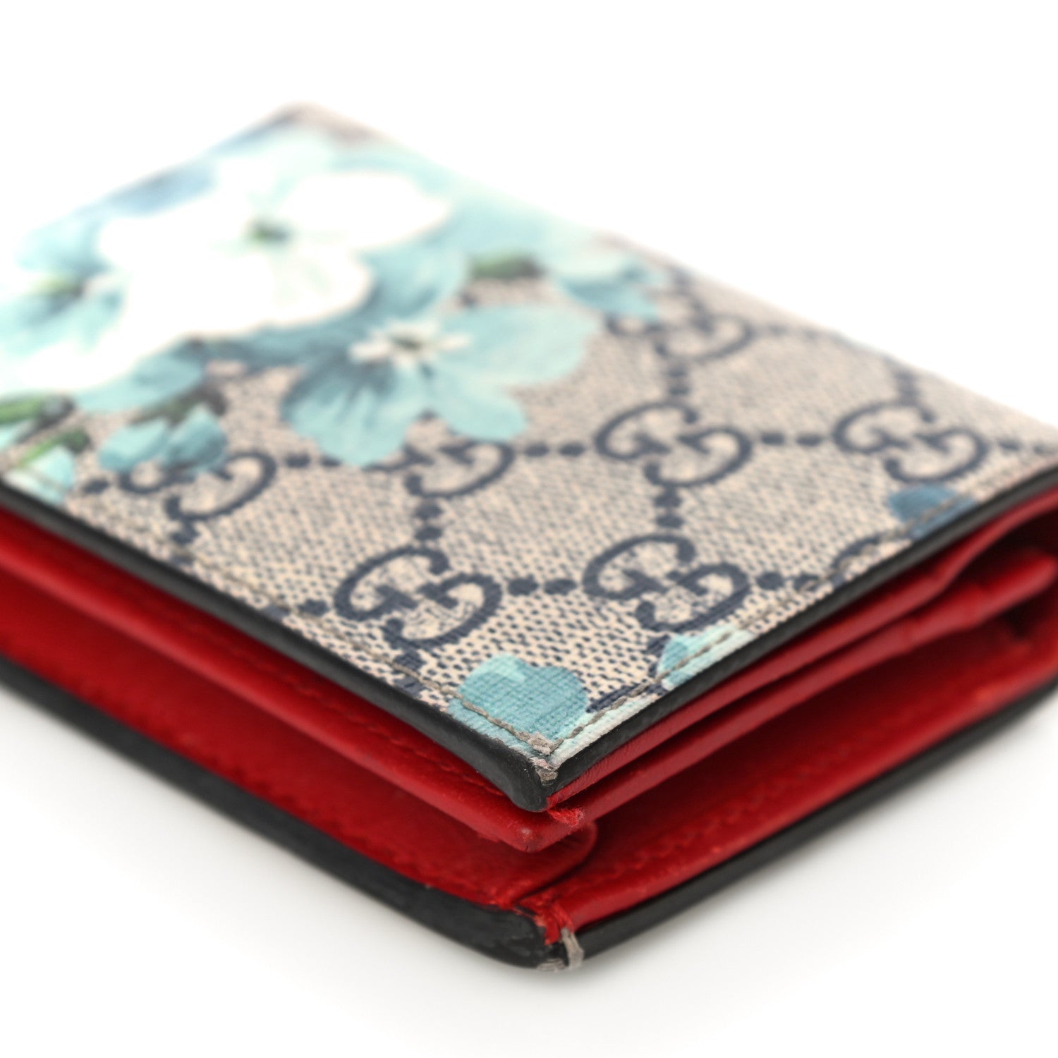 Gucci GG Supreme Monogram Blooms Card Case Beige Blue Navy Hibiscus Red 10 of 14