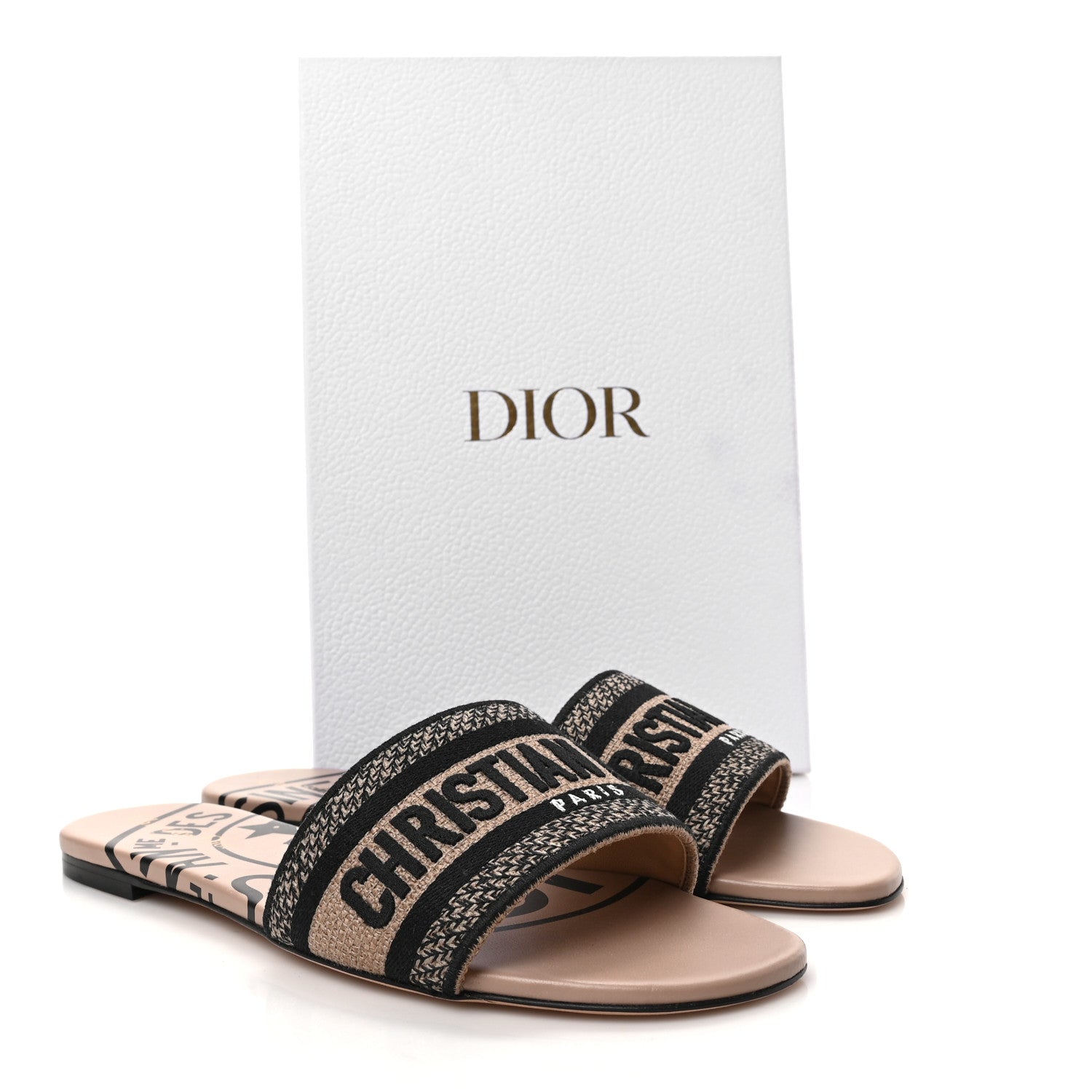 Christian Dior Canvas Union Embroidered Dway Flat Slide Sandals 40.5 Fard Black 9 of 9