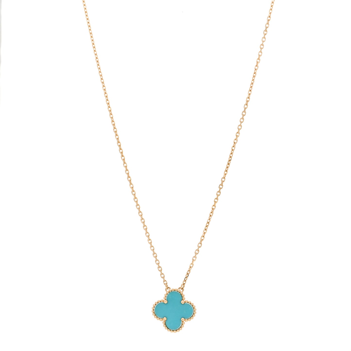 18K Yellow Gold Turquoise Vintage Alhambra Pendant Necklace