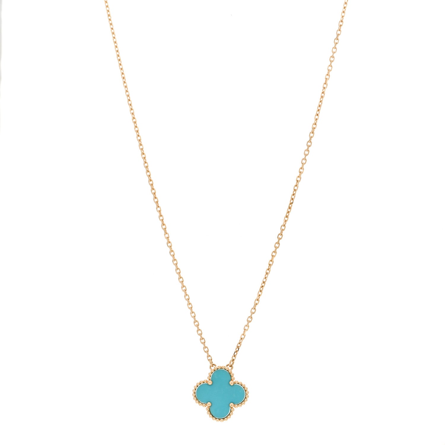 Van Cleef & Arpels 18K Yellow Gold Turquoise Vintage Alhambra Pendant Necklace 1 of 6