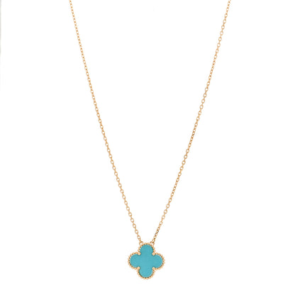 Van Cleef & Arpels 18K Yellow Gold Turquoise Vintage Alhambra Pendant Necklace 1 of 6