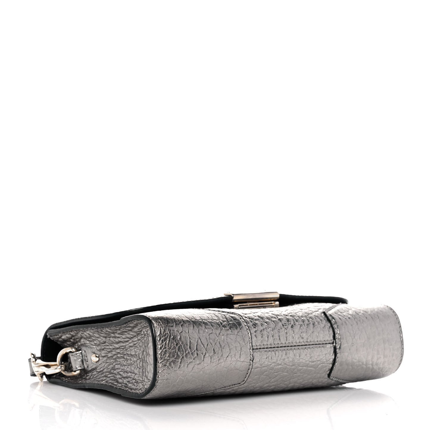 Metallic Grainy Calfskin Heritage Grain Crossbody Bag Silver