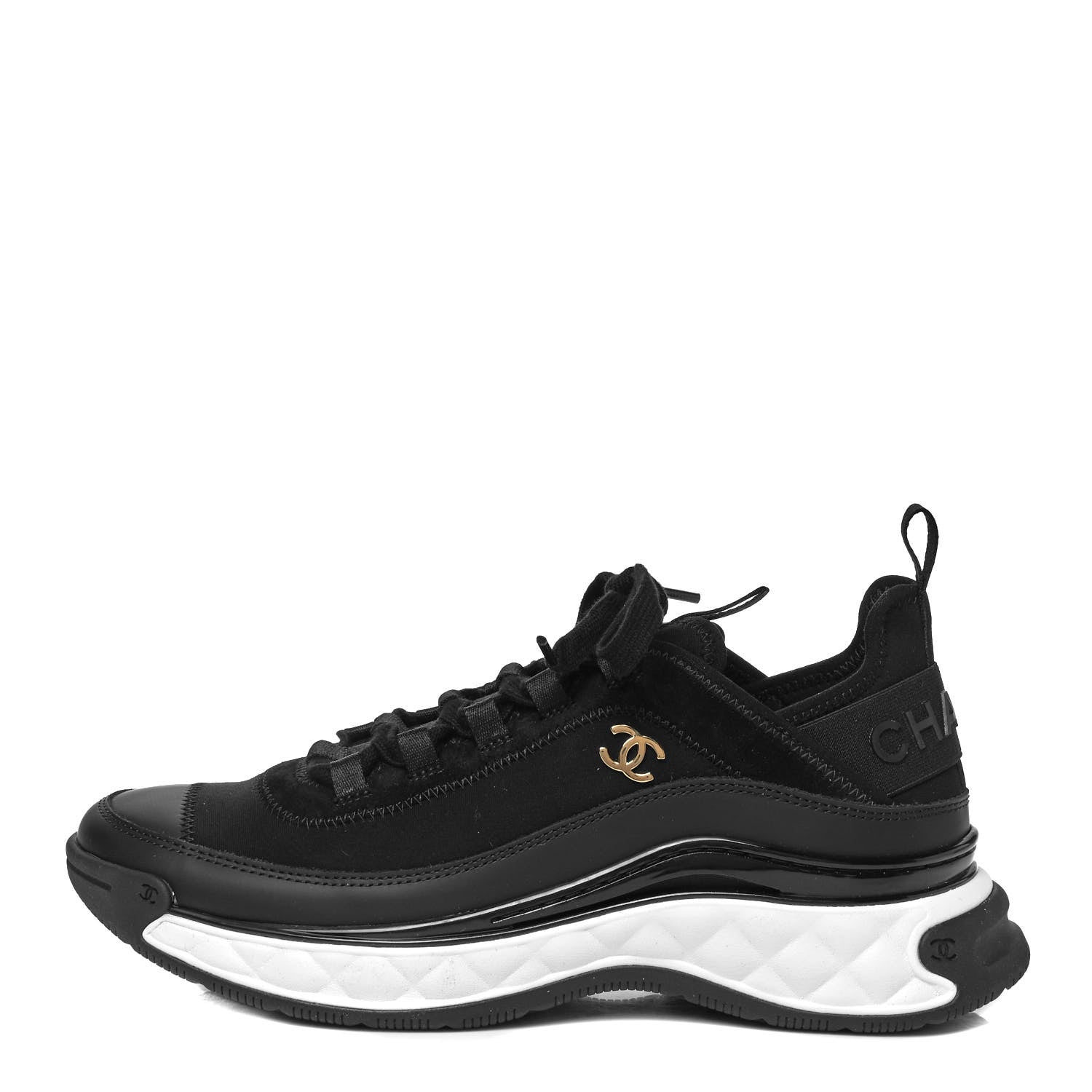 Chanel Velvet Calfskin Mixed Fibers CC Sneakers 39.5 Black 1 of 8