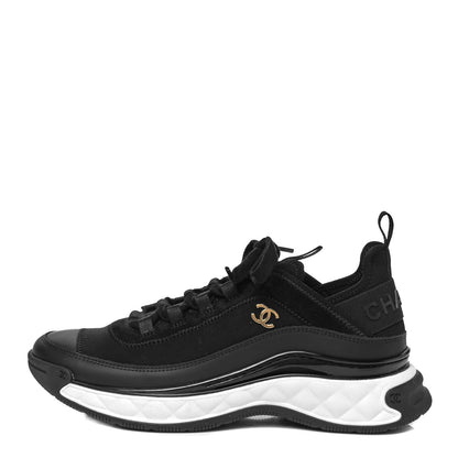 Chanel Velvet Calfskin Mixed Fibers CC Sneakers 39.5 Black 1 of 8