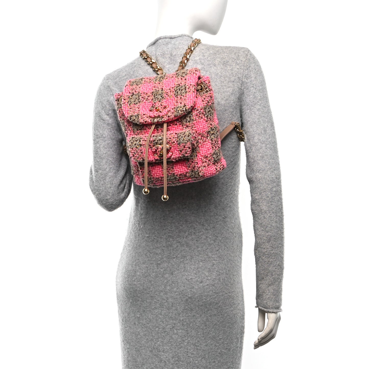 Wool Tweed Elegant Backpack Pink Brown