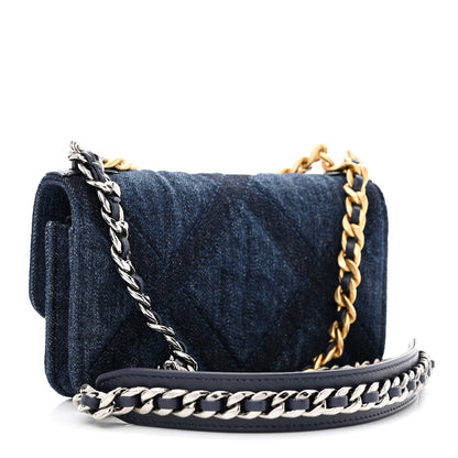 Chanel Denim Quilted Chanel 19 Flap Phone Holder With Chain Blue 3 of 10