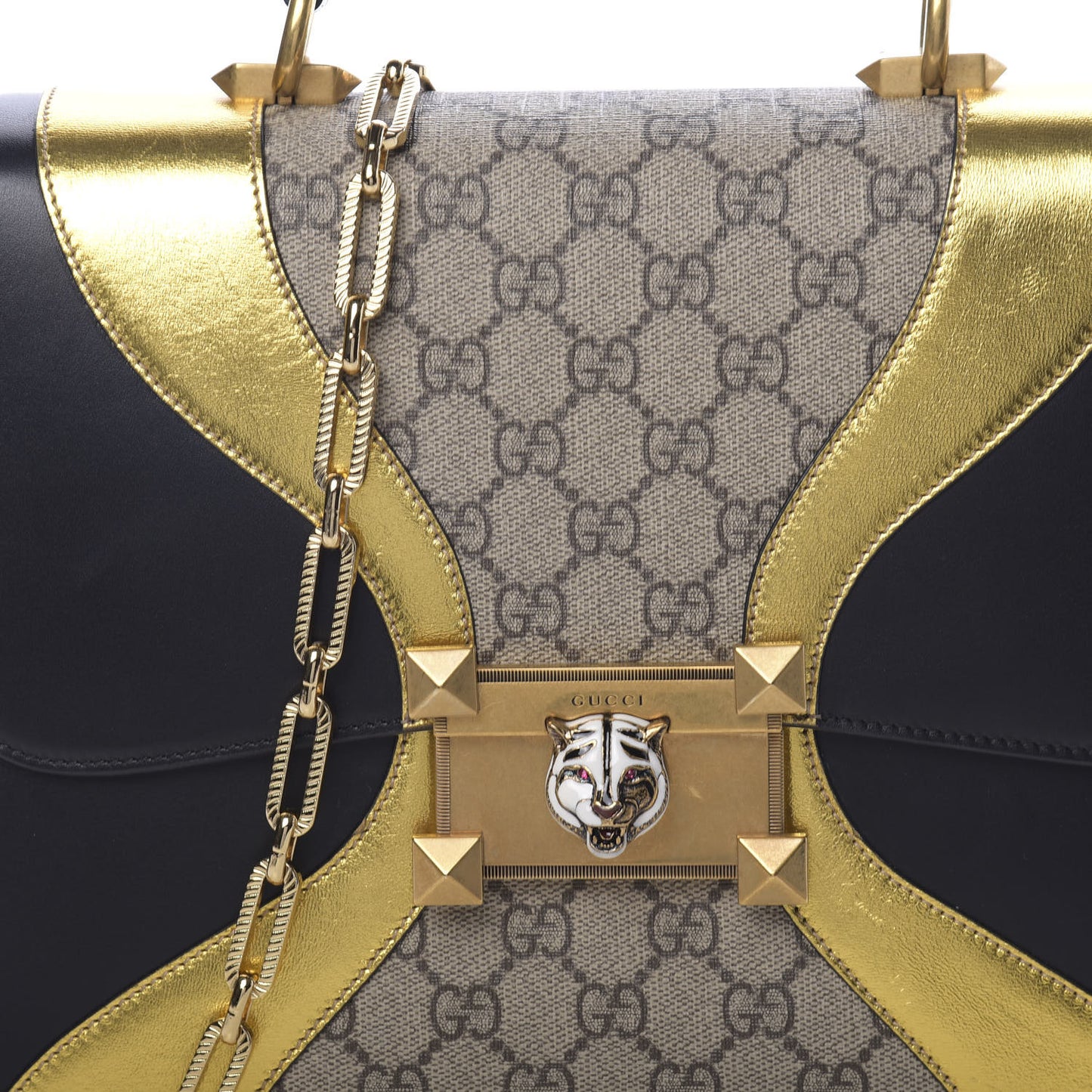 Nappa GG Supreme Monogram Medium Osiride Top Handle Bag Black Oro Vecchio Beige Ebony