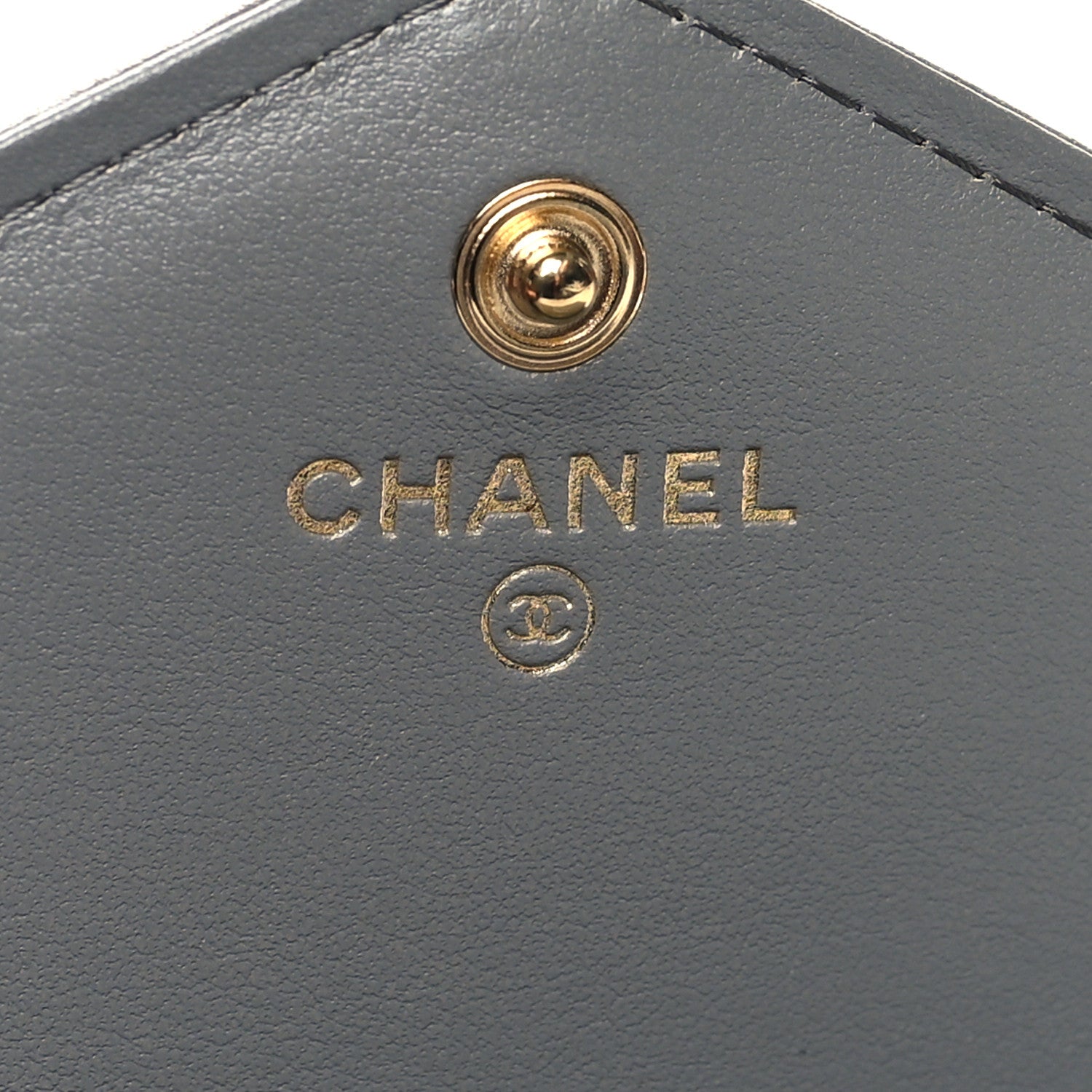 Chanel Lambskin Chevron Quilted Medallion Gusset Wallet Grey 6 of 9