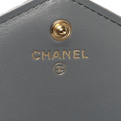 Chanel Lambskin Chevron Quilted Medallion Gusset Wallet Grey 6 of 9