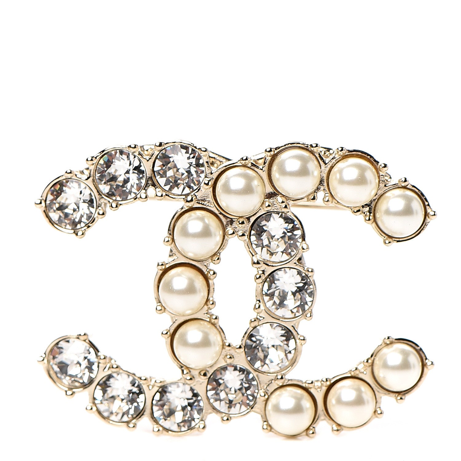 Chanel Crystal Pearl CC Dazzling Domino Brooch Gold 1 of 4
