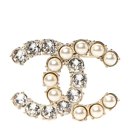 Chanel Crystal Pearl CC Dazzling Domino Brooch Gold 1 of 4