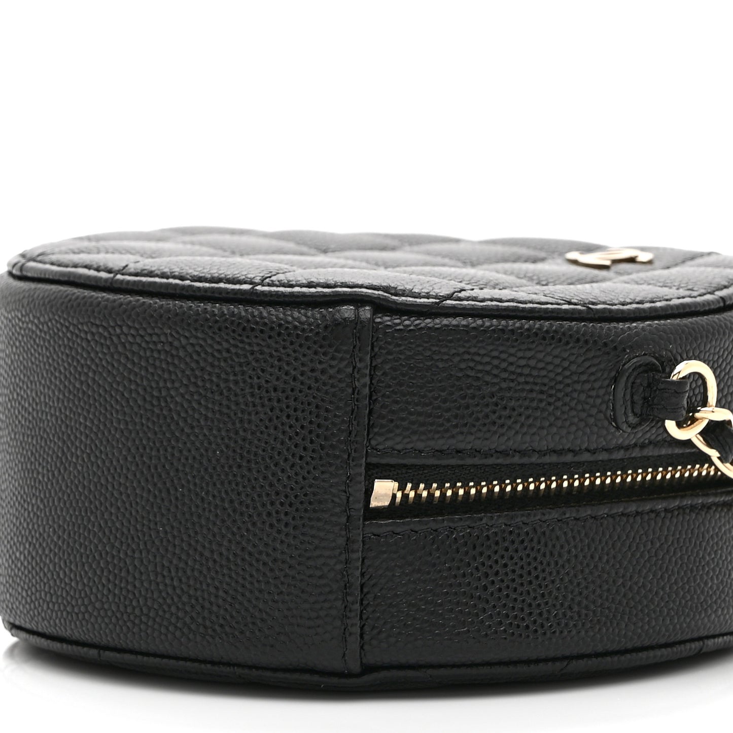 Caviar Quilted Round Clutch With Chain Black