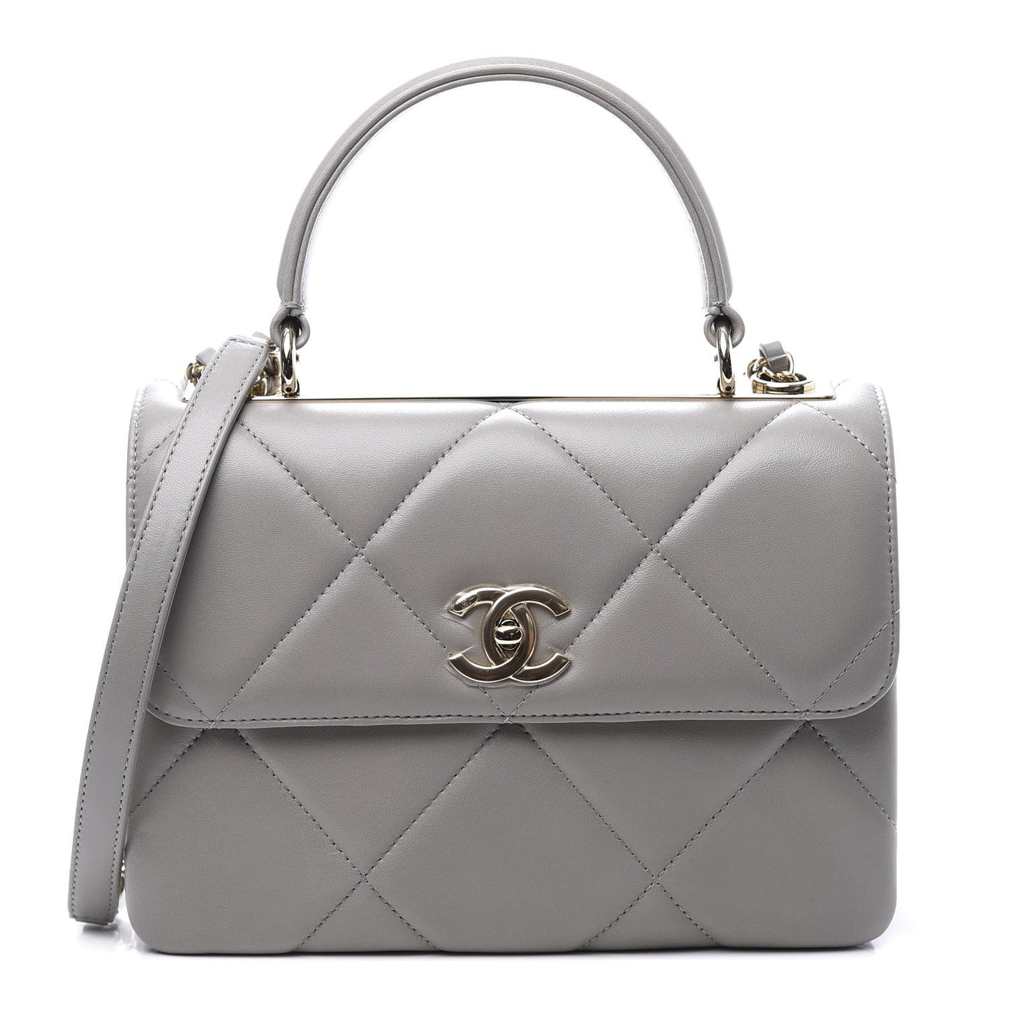 Lambskin Quilted Small Trendy CC Top Handle Flap Grey