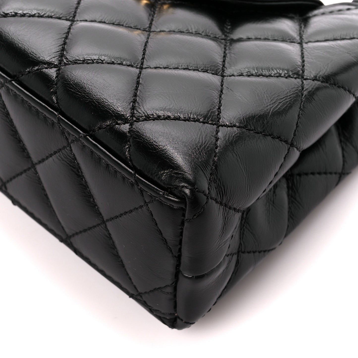 Shiny Aged Calfskin Quilted Nano Kelly Shopper Black