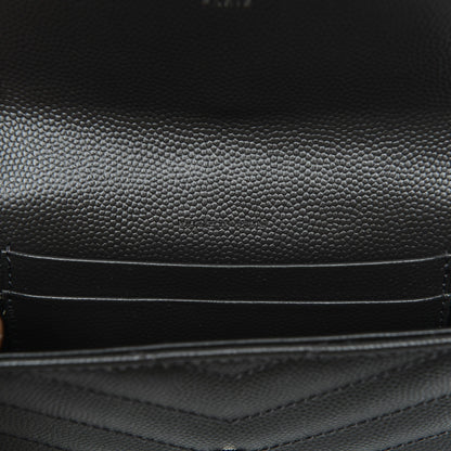Saint Laurent Grain De Poudre Matelasse Chevron Small Monogram Envelope Wallet Coal 7 of 8