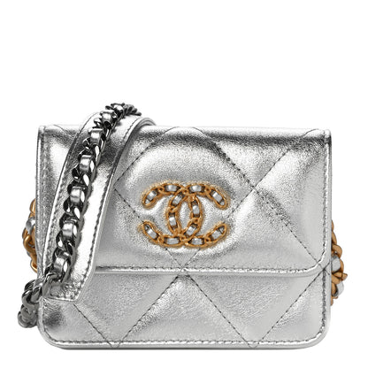 Chanel Metallic Lambskin Quilted Chanel 19 Flap Purse Vanity With Chain Silver 1 of 11