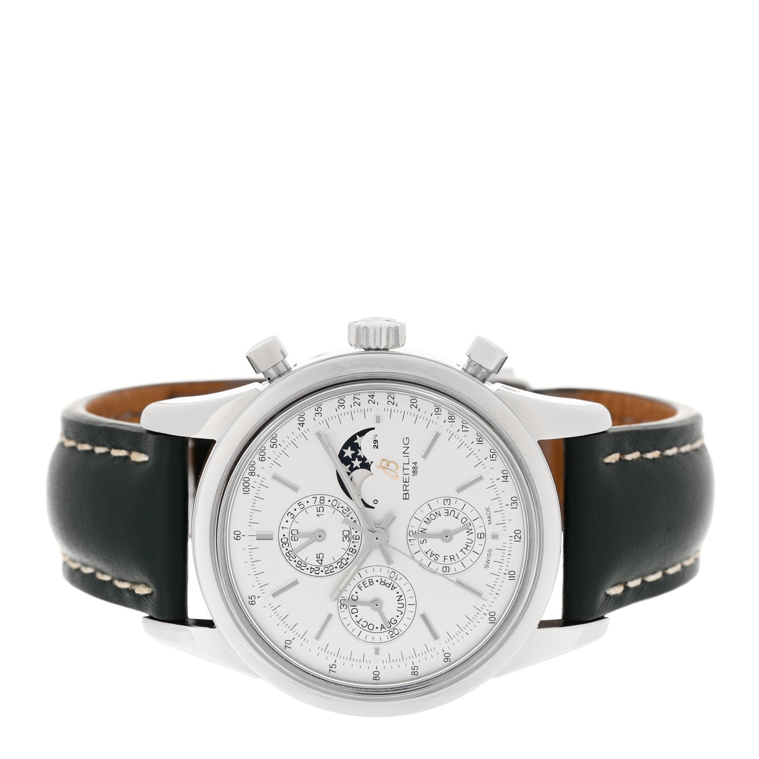 Breitling Stainless Steel Calfskin 43mm Transocean Chronograph 1461 Annual Calendar Automatic Watch Silver A19310 2 of 4
