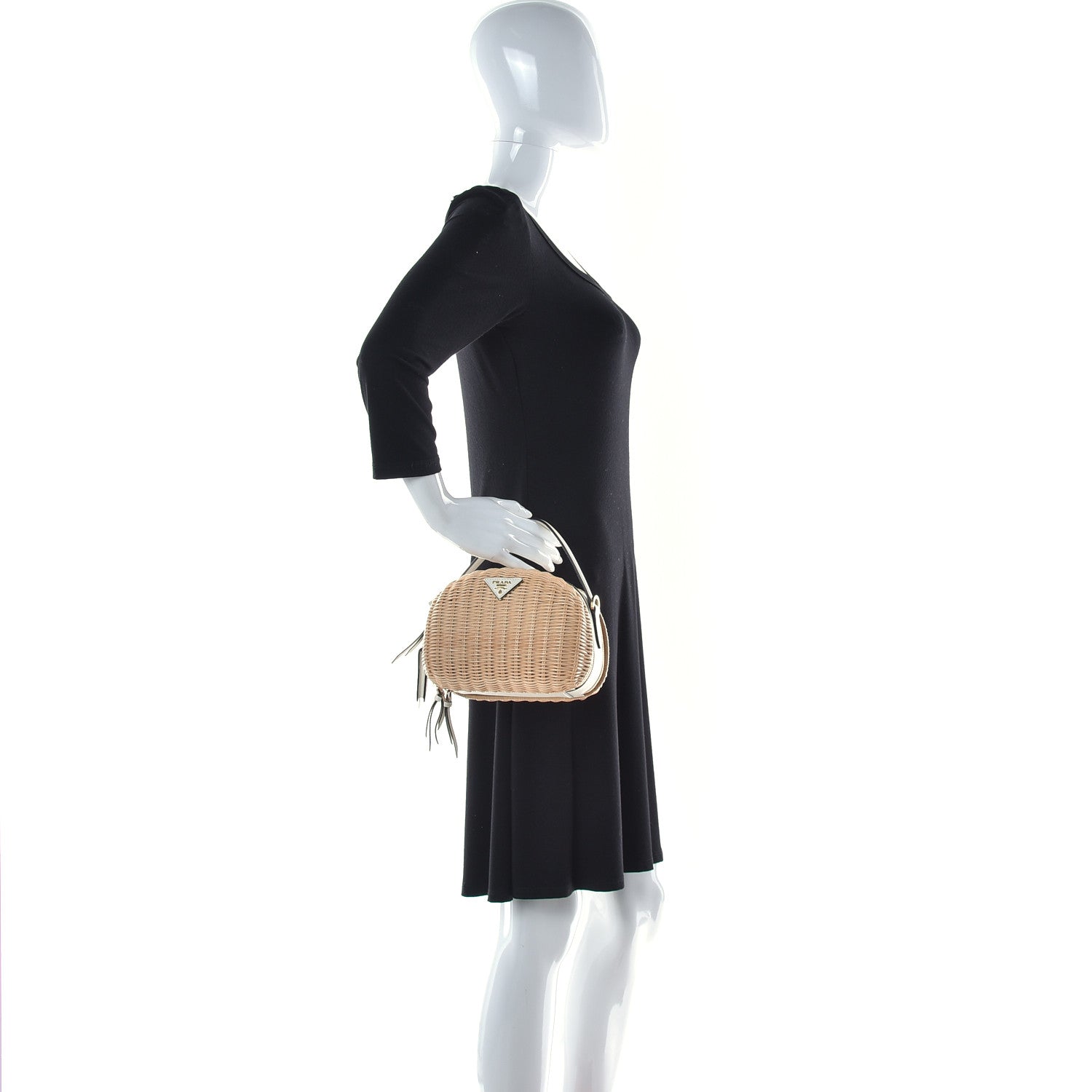 Prada Wicker Saffiano Midolino Odette Top Handle Bag Tan White 2 of 10