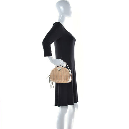 Prada Wicker Saffiano Midolino Odette Top Handle Bag Tan White 2 of 10