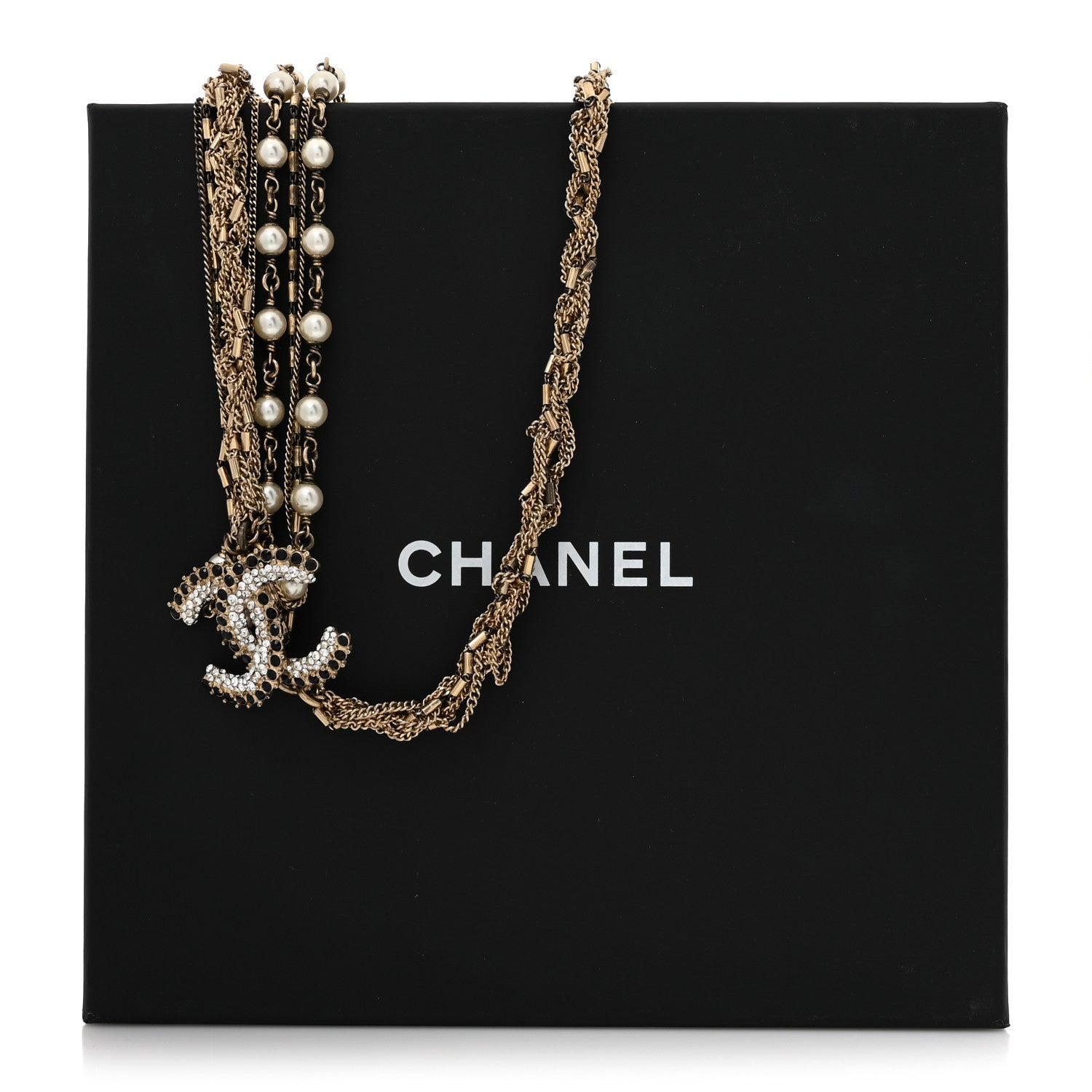 Chanel Pearl Crystal CC Braided Multi Strand Necklace Gold Black 6 of 6