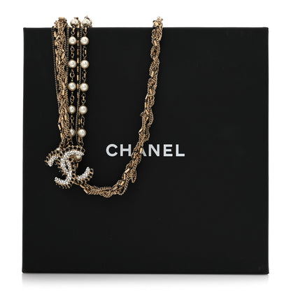 Chanel Pearl Crystal CC Braided Multi Strand Necklace Gold Black 6 of 6