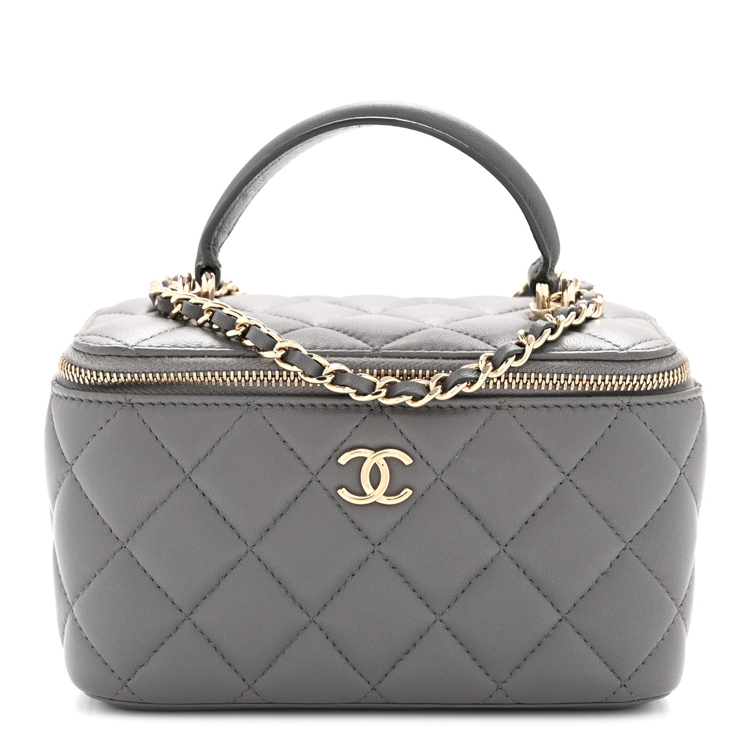 Chanel Lambskin Quilted Small Top Handle Vanity Case With Chain Dark Grey 1 of 12