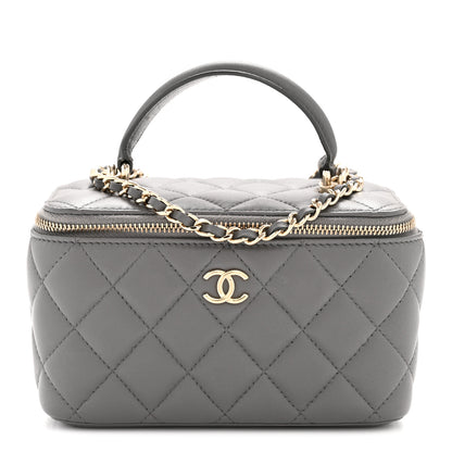 Chanel Lambskin Quilted Small Top Handle Vanity Case With Chain Dark Grey 1 of 12