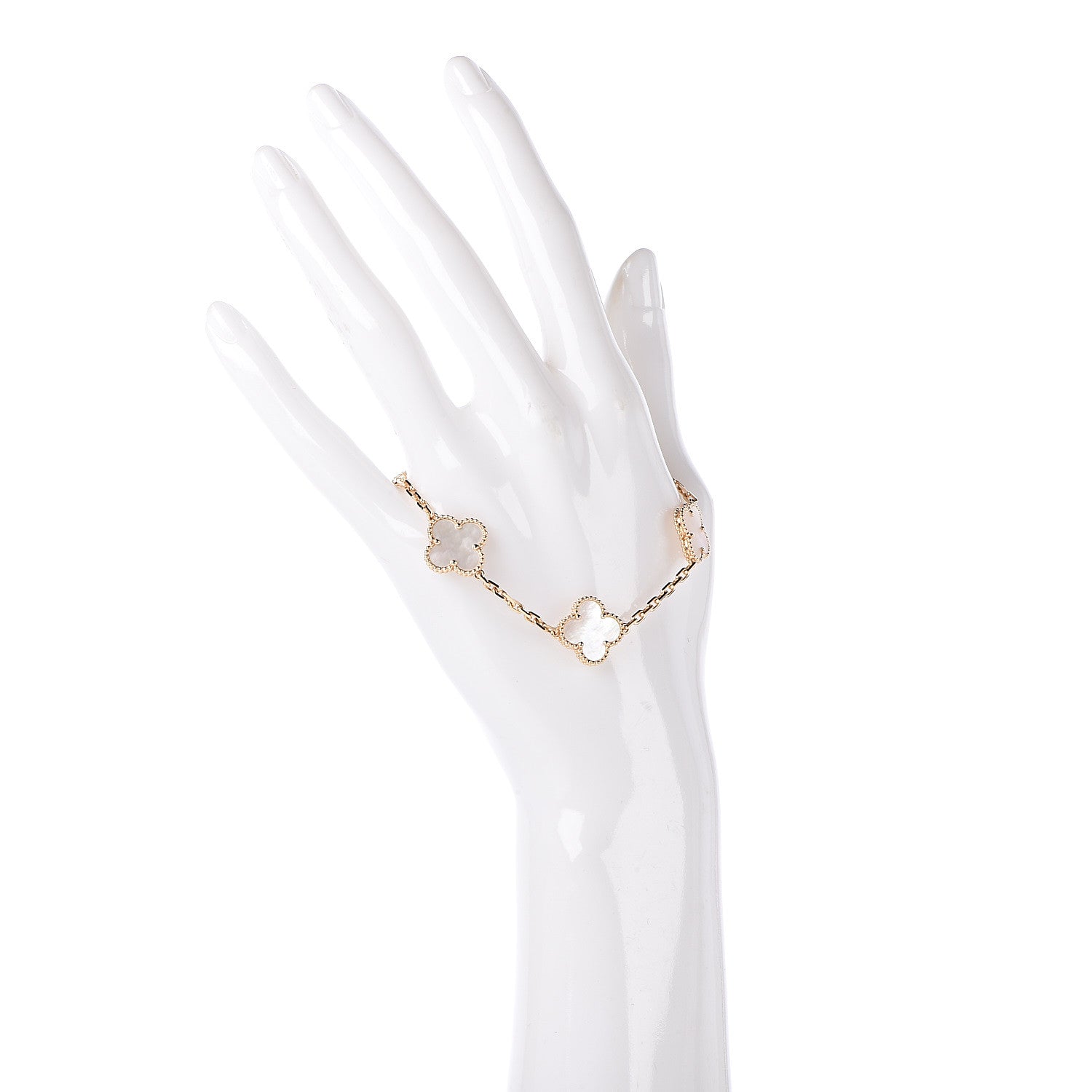 Van Cleef & Arpels 18K Yellow Gold Mother of Pearl 5 Motifs Vintage Alhambra Bracelet 2 of 6