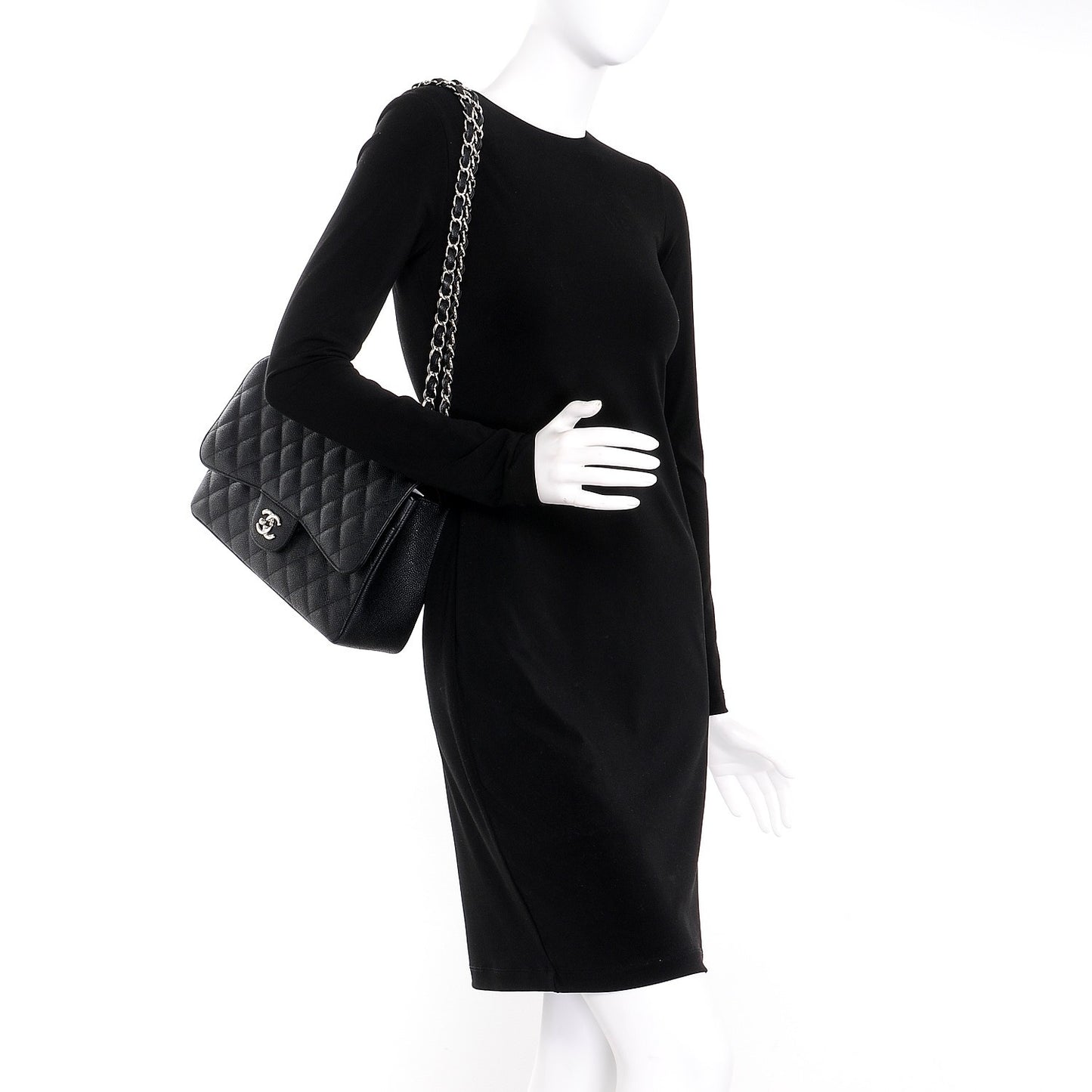 Caviar Quilted Jumbo Double Flap Black