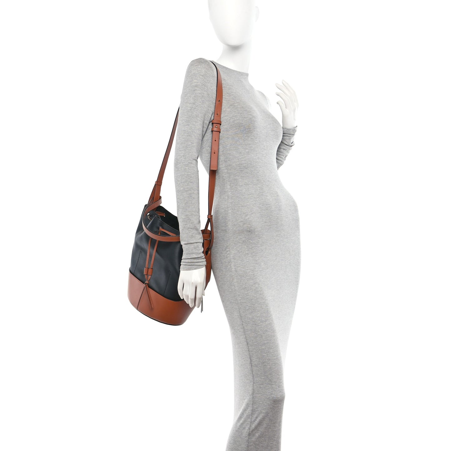 Calfskin Balloon Bucket Bag Black Tan