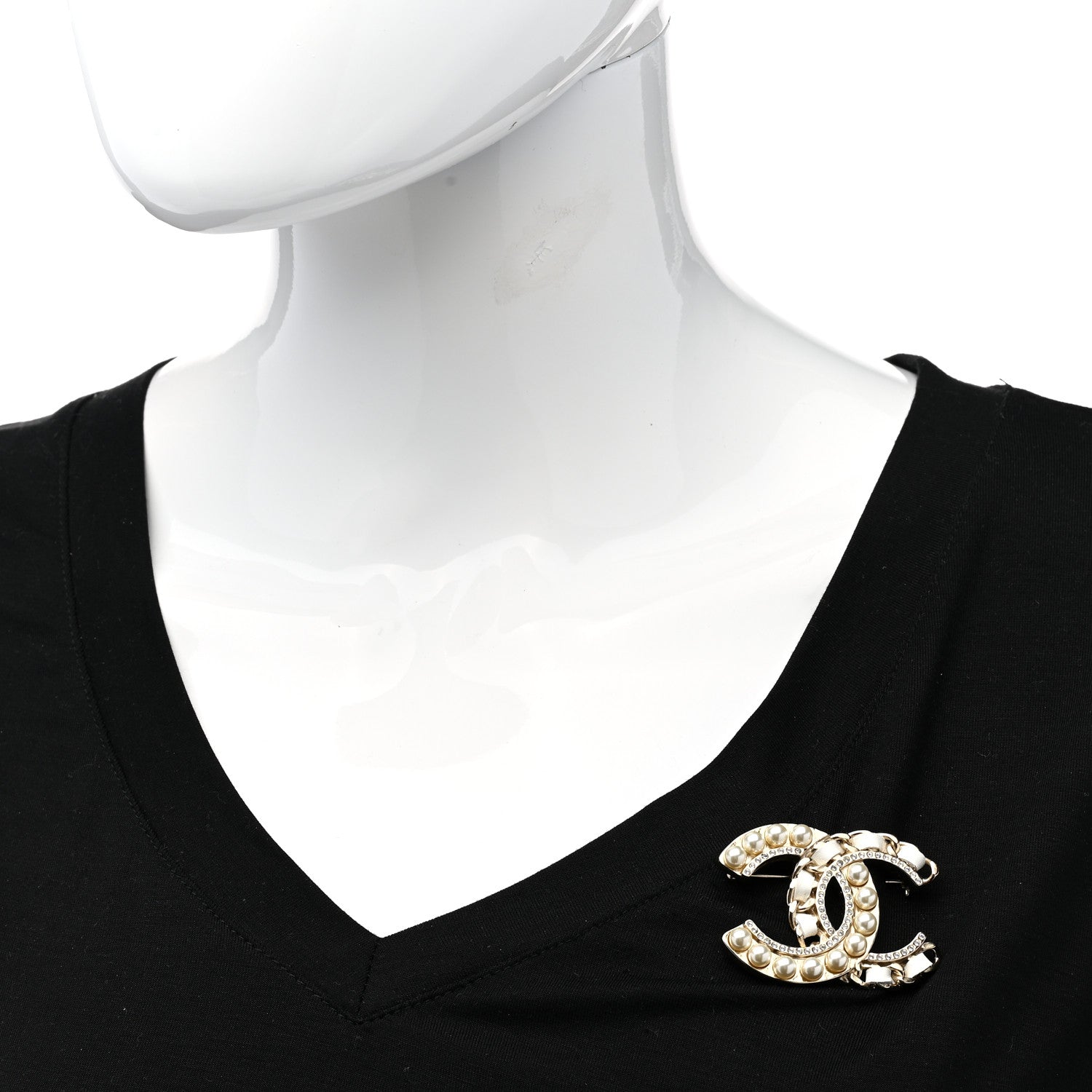 Chanel Lambskin Pearl Crystal CC Chain Brooch White Gold 2 of 5