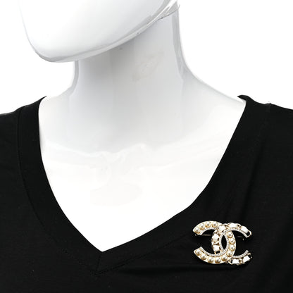 Chanel Lambskin Pearl Crystal CC Chain Brooch White Gold 2 of 5
