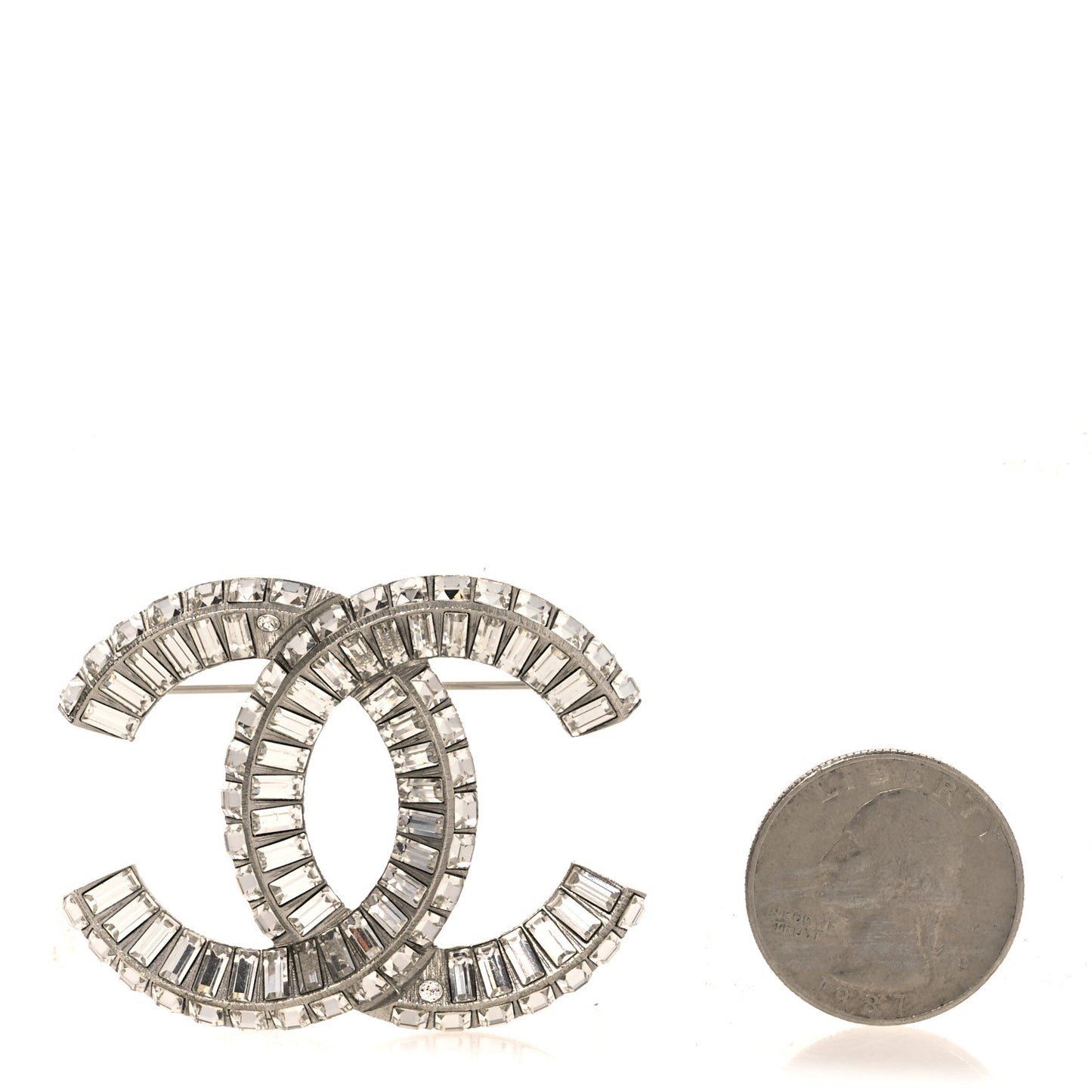 Baguette Crystal CC Brooch Silver