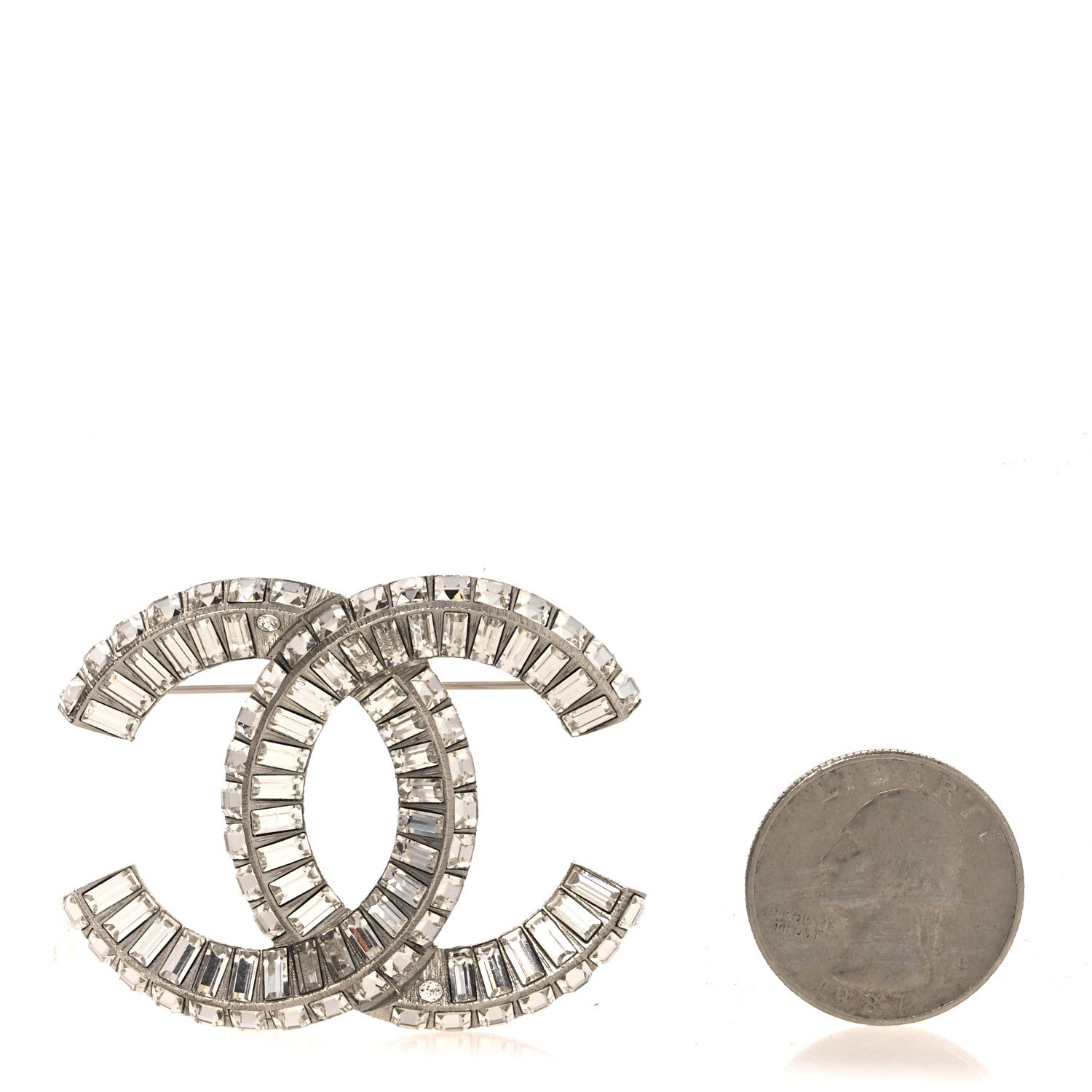 Chanel Baguette Crystal CC Brooch Silver 2 of 5