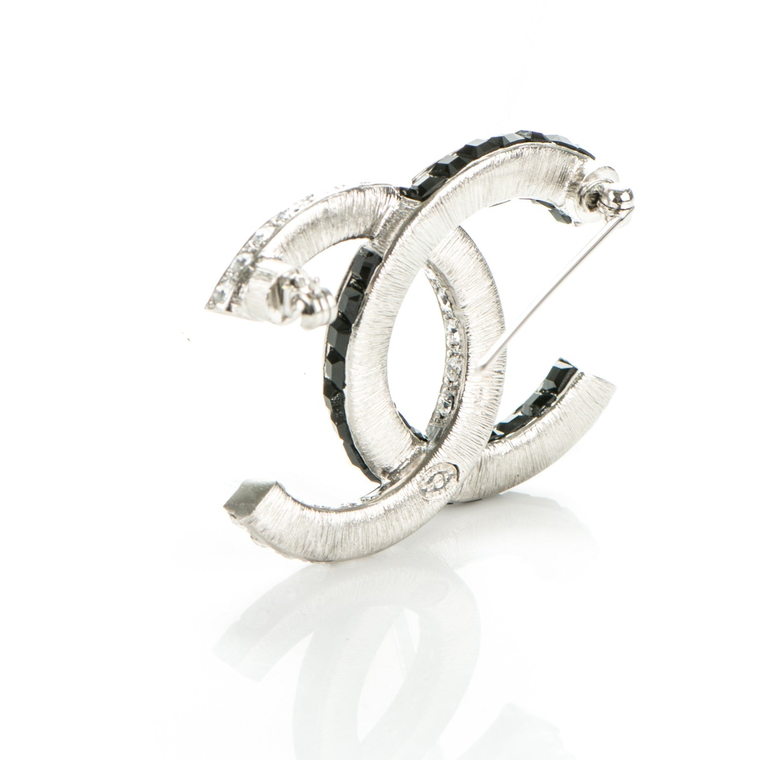 Chanel Baguette Crystal CC Brooch Silver Black 3 of 4