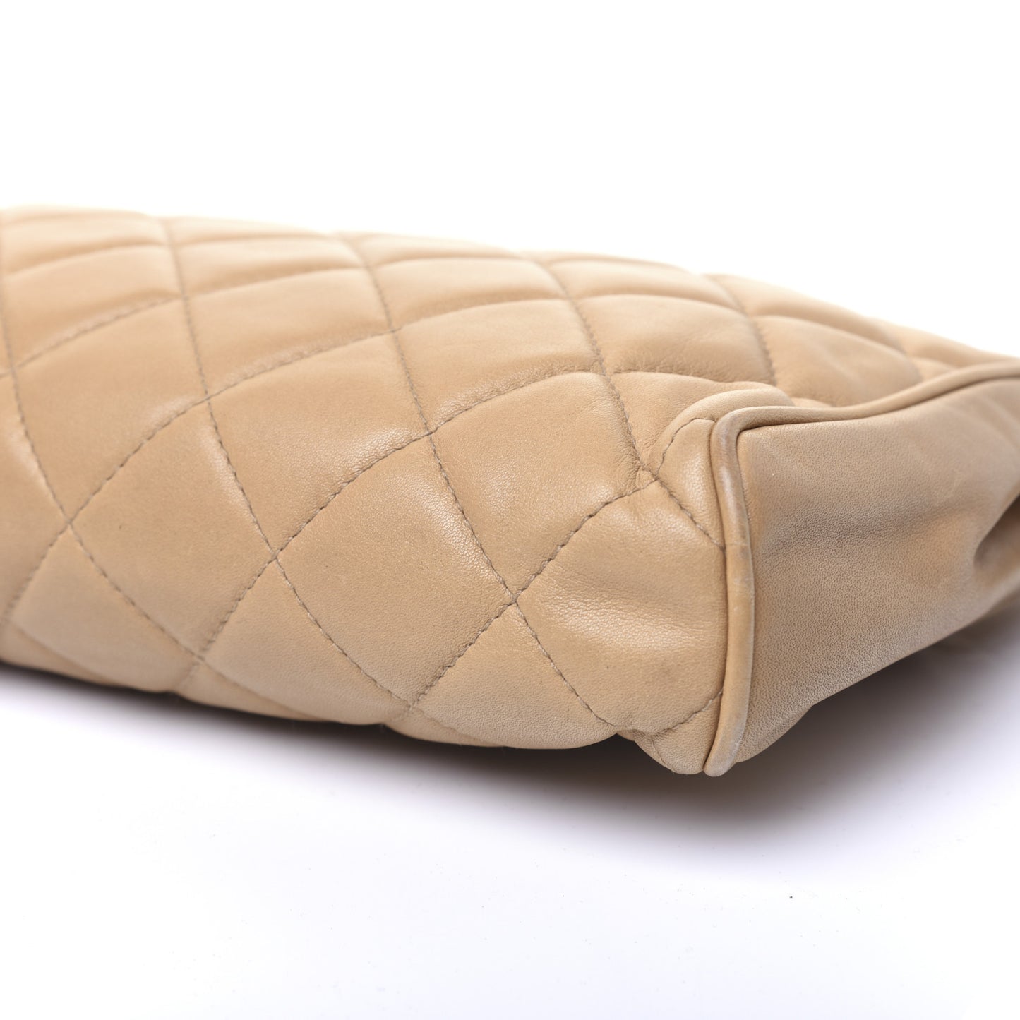 Lambskin Quilted Cosmetic Zip Pouch Beige