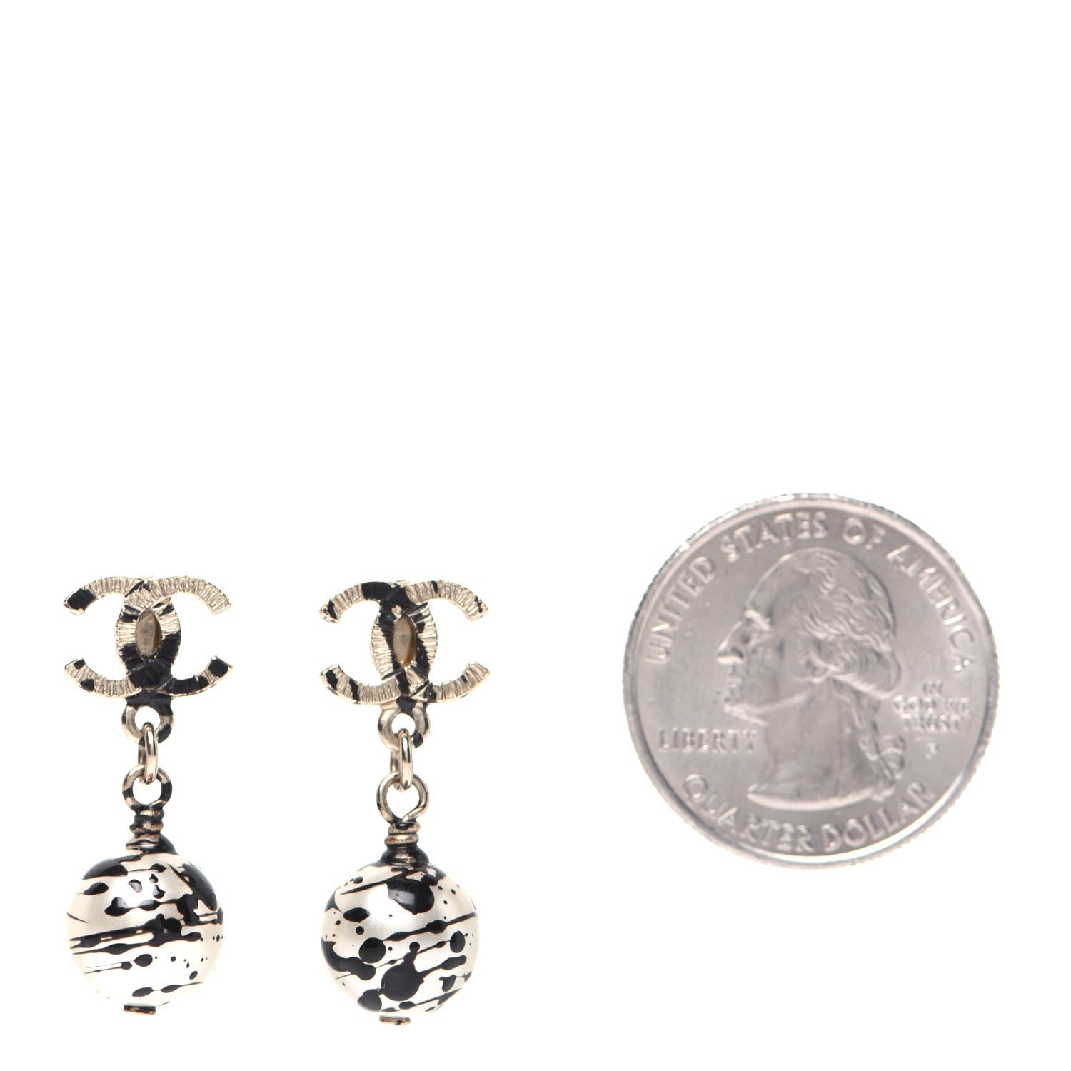 Chanel Pearl Bead CC Jackson Pollock Splattered Paint Drop Earrings Black Gold 4 of 9