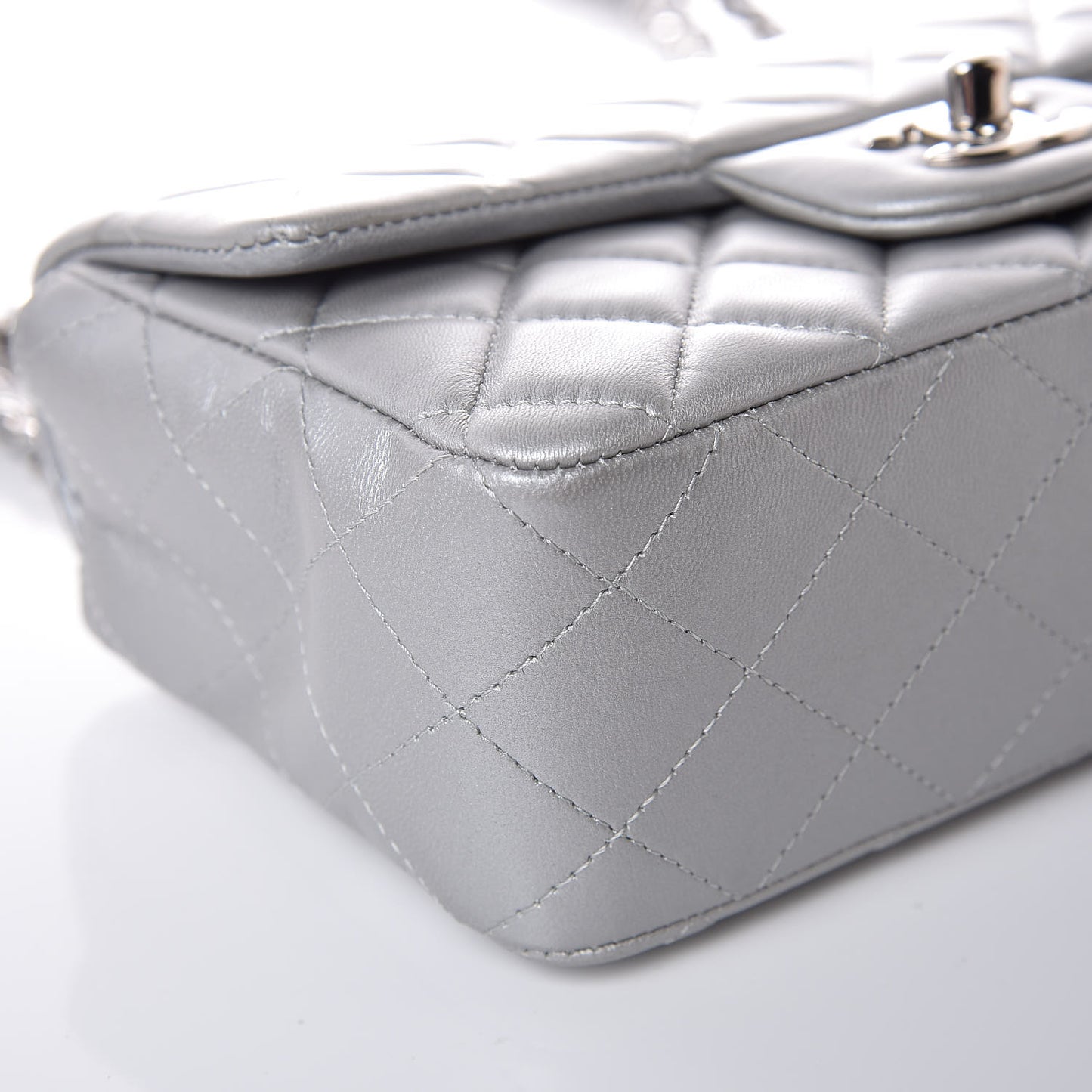 Metallic Lambskin Quilted Mini Rectangular Flap Silver