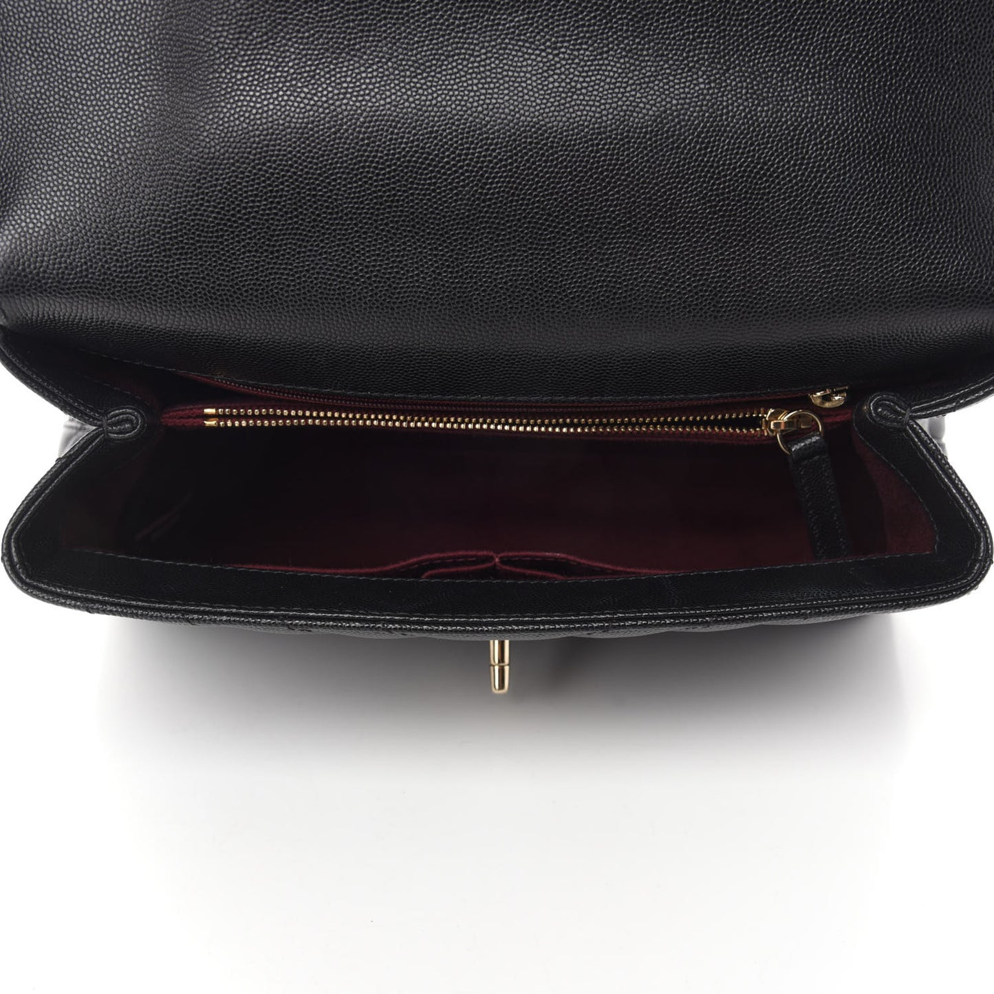 Caviar Chevron Quilted Small Coco Handle Flap Black