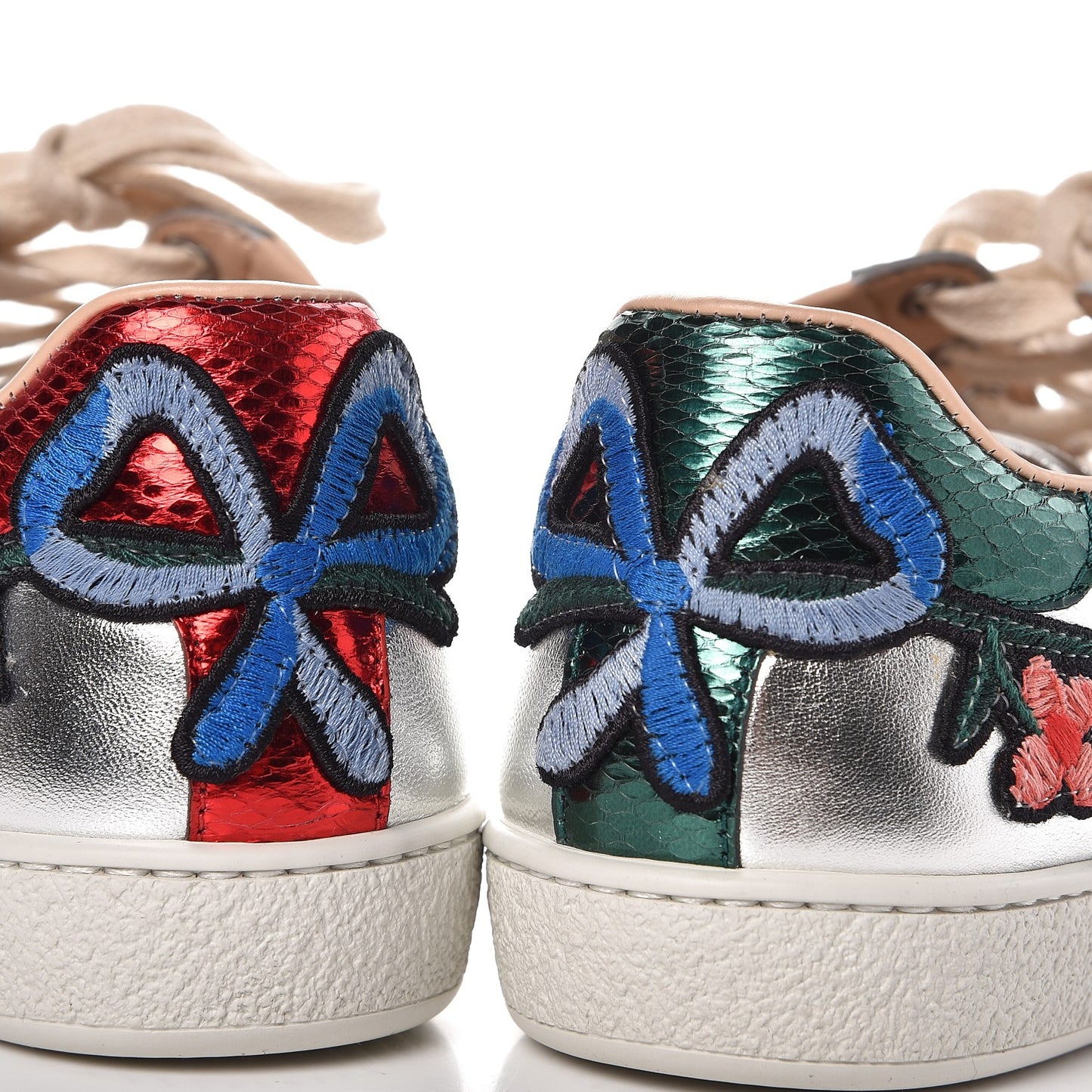 Metallic Calfskin Floral Embroidered Ace Sneakers 36.5 Silver
