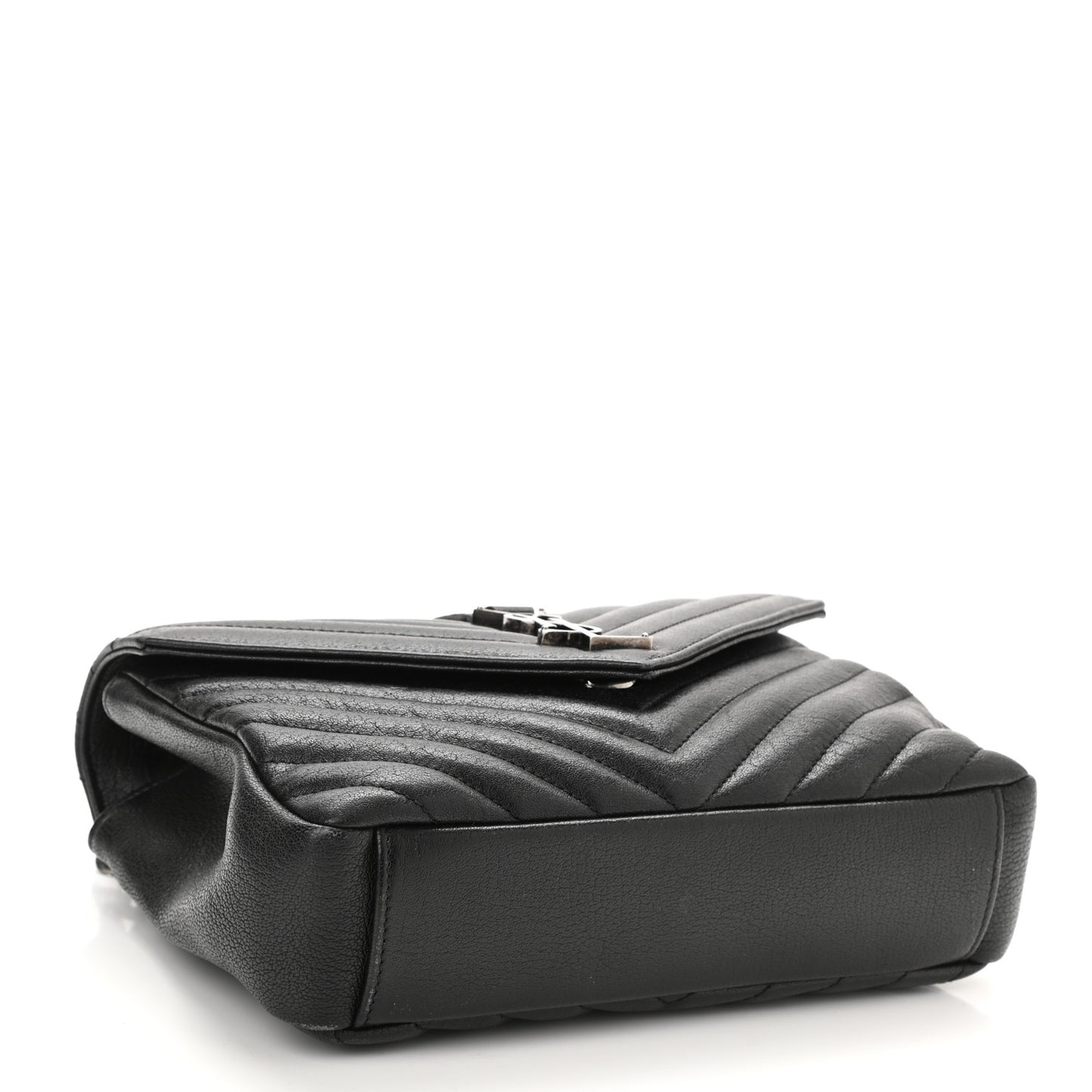 Sheepskin Matelasse Chevron Monogram Medium College Bag Black