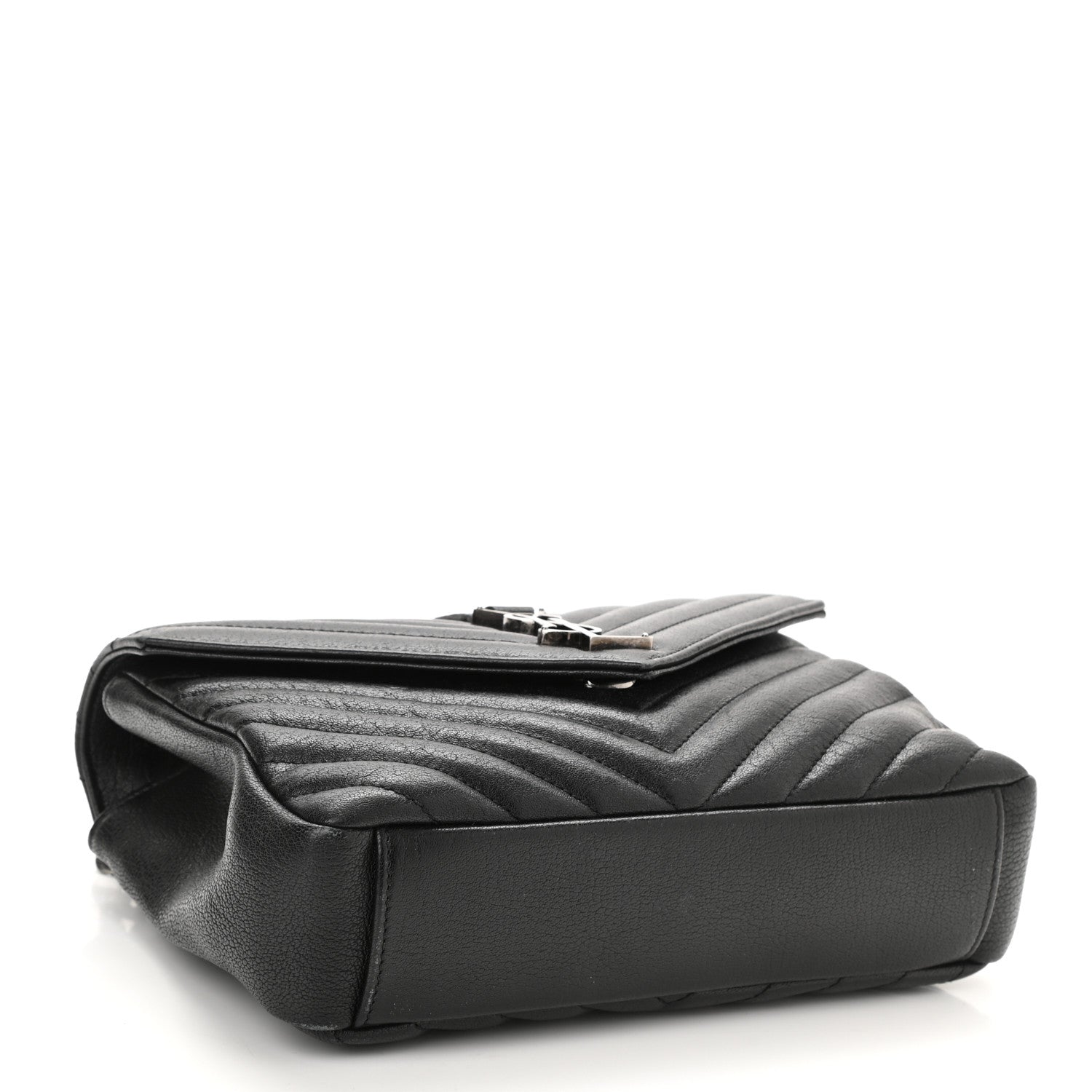 Saint Laurent Sheepskin Matelasse Chevron Monogram Medium College Bag Black 4 of 9