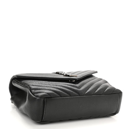 Saint Laurent Sheepskin Matelasse Chevron Monogram Medium College Bag Black 4 of 9