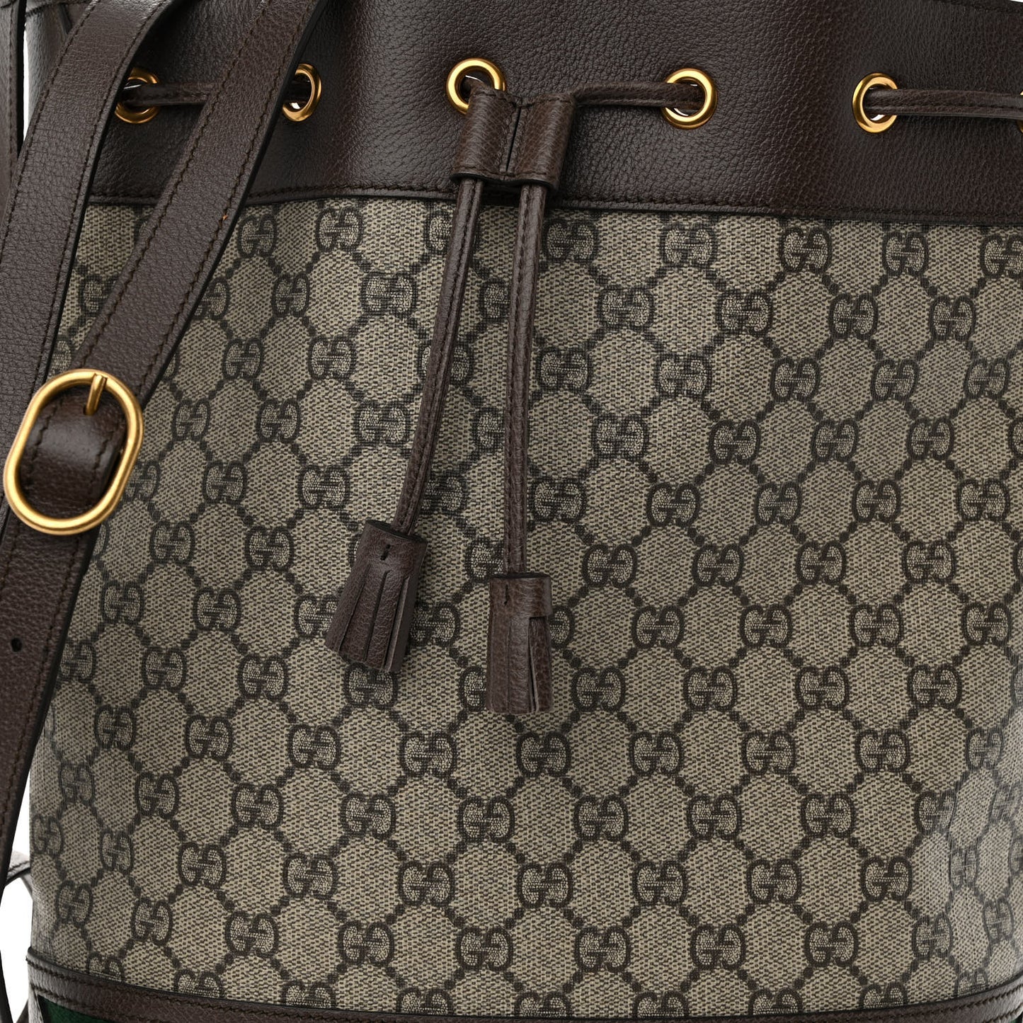GG Supreme Monogram Web Ophidia Bucket Bag Brown