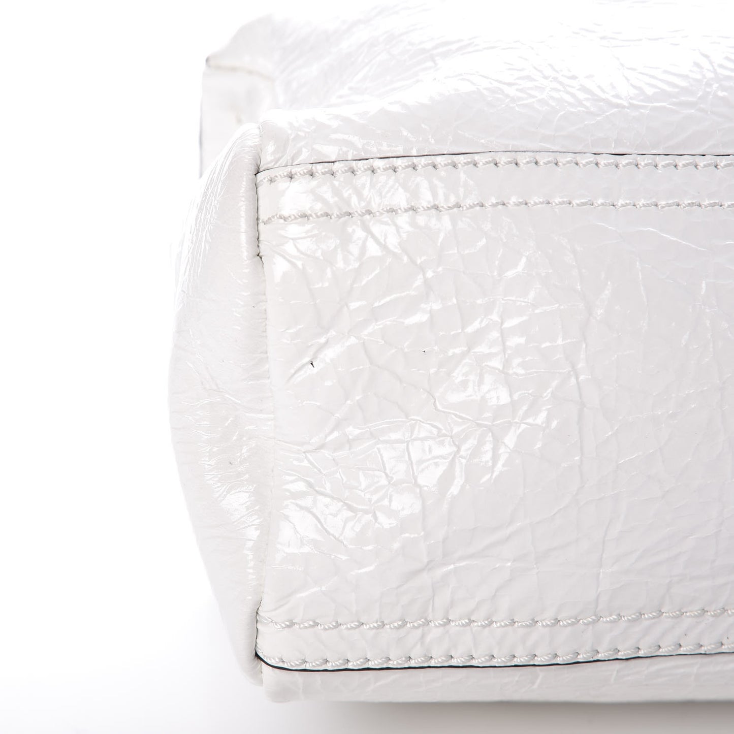 Crinkled Patent Deerskin Mini Pandora White