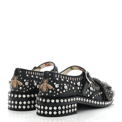 Gucci Calfskin Crystal Studded Womens Queercore Brogue Monk Strap Loafers 35.5 Black 4 of 10